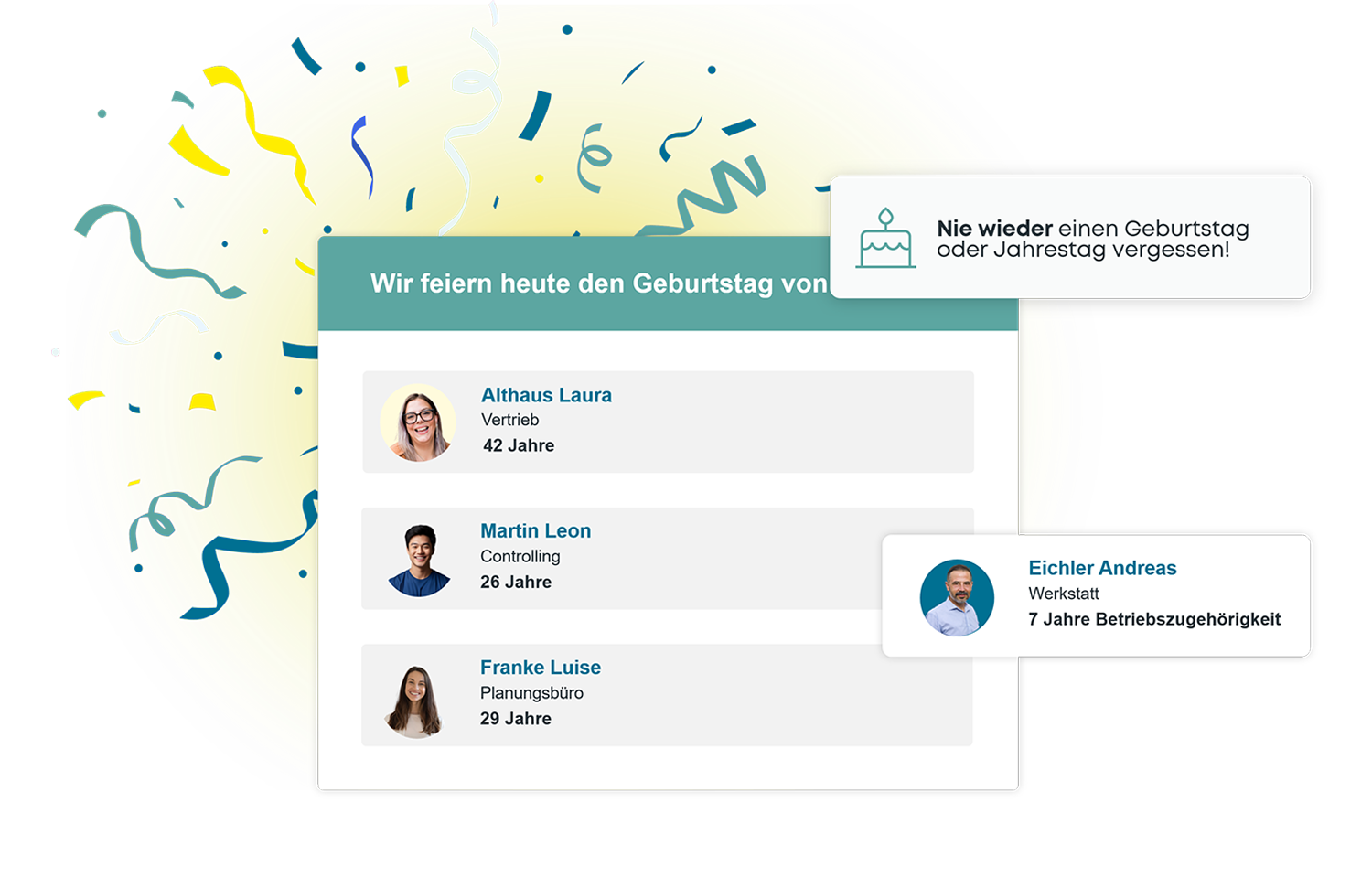 Kelio-Widget für Geburtstage und Jahrestage der Mitarbeitenden