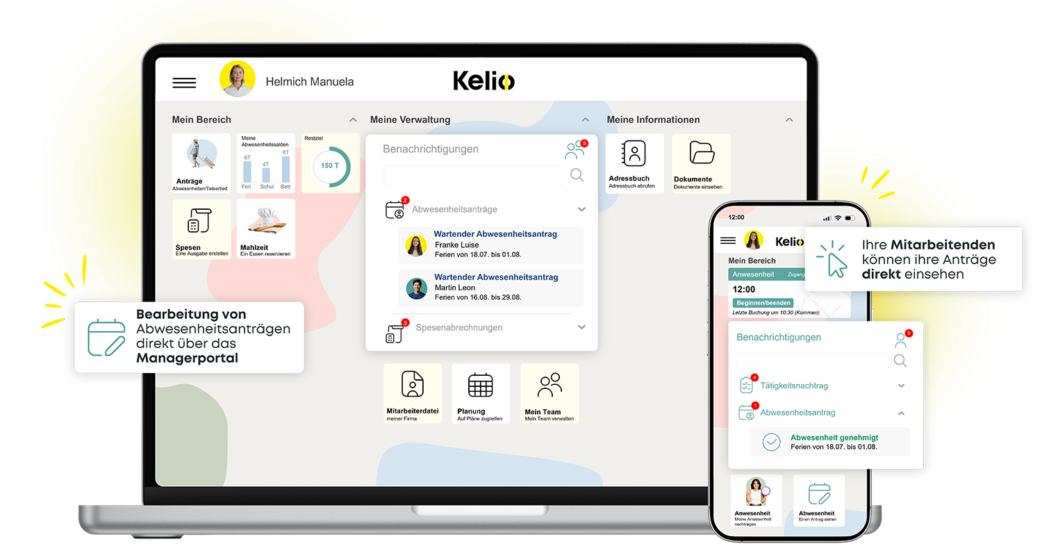 Kelio Dashboard für Manager zur Validierung von Abwesenheitsanträgen und Benachrichtigungen