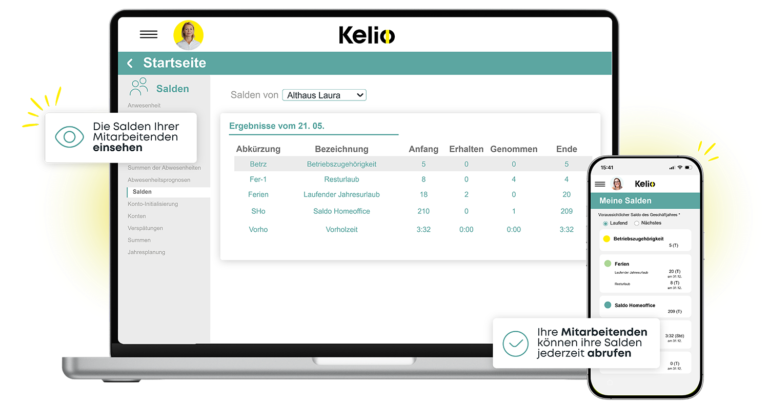 Automatische Berechnung von Ferien- und Abwesenheitssaldi auf der Kelio Software-Oberfläche
