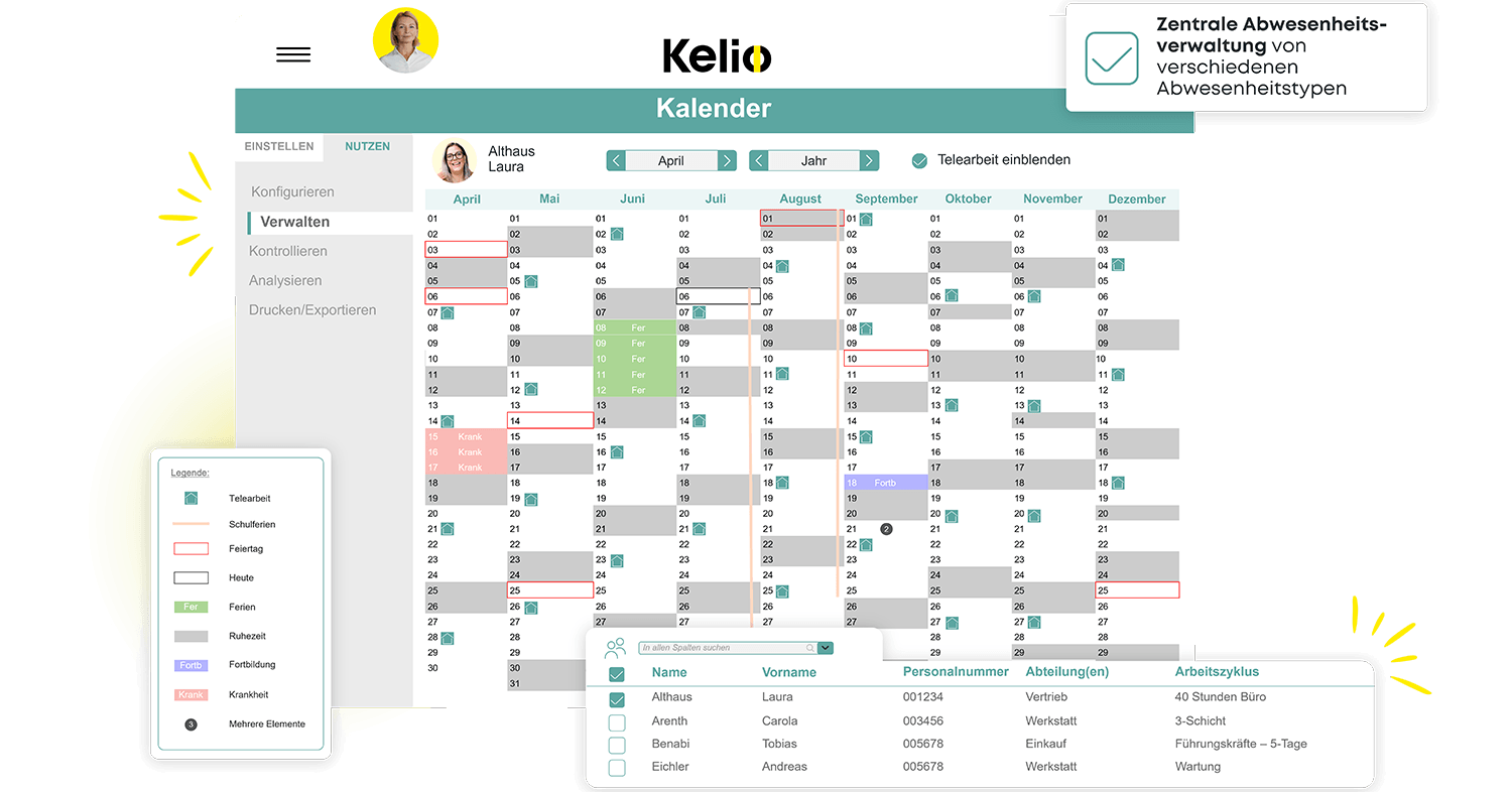 Kelio Kalender-Schnittstelle zur zentralen Verwaltung von Ferien und Abwesenheiten