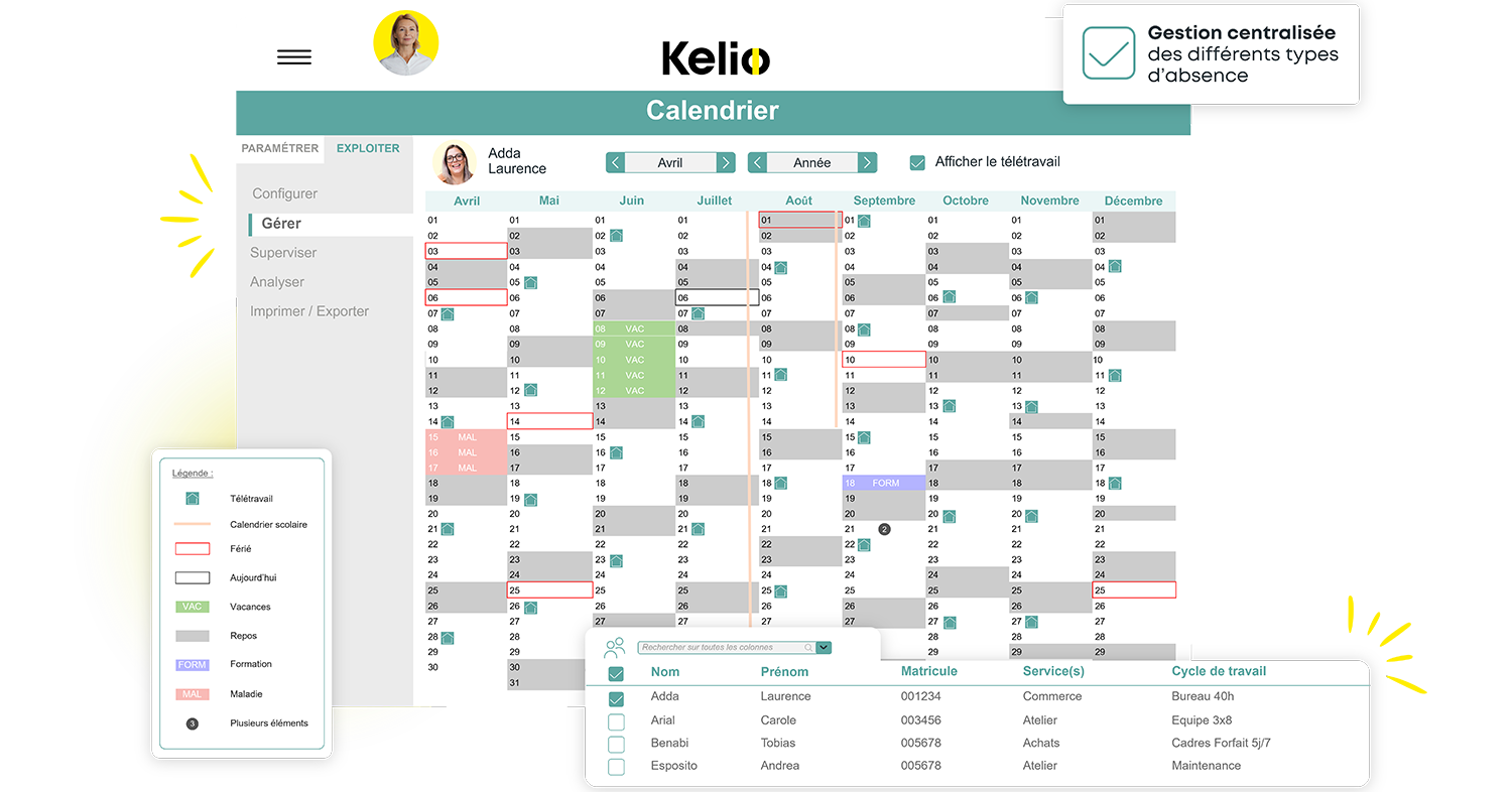 Paramétrage personnalisé des absences selon la LTr et conventions collectives dans le calendrier Kelio