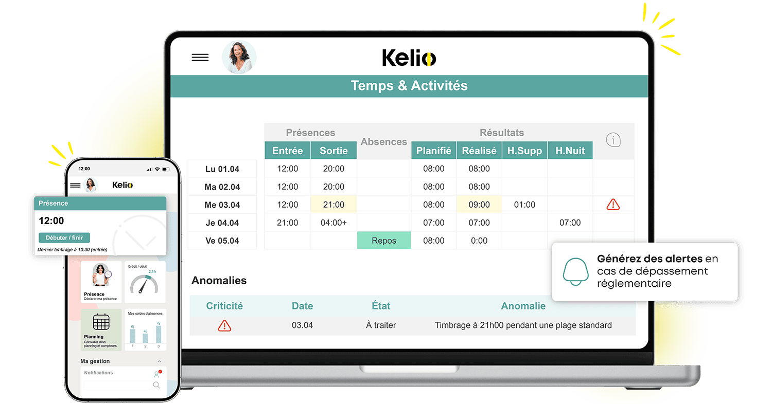 Interface Kelio de calcul automatique des horaires, timbrages et anomalies selon la LTr