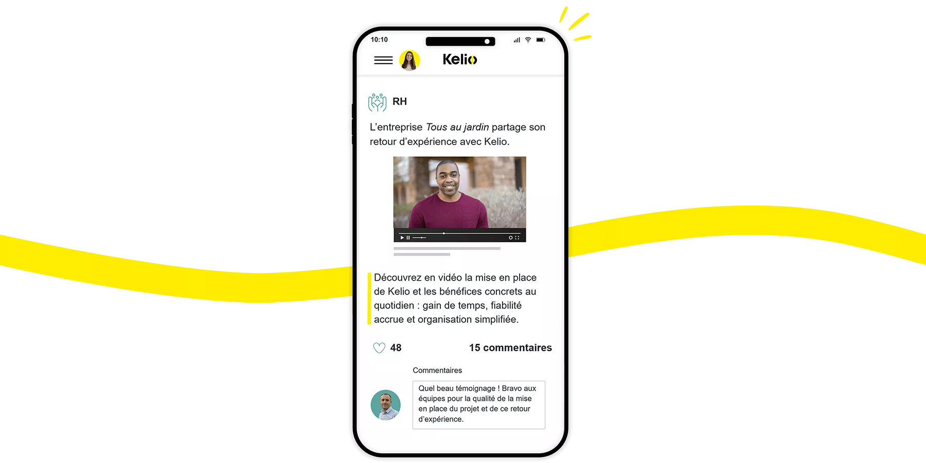Portail Kelio mode réseau social : actualités, témoignages et interactions (likes, commentaires) des salariés