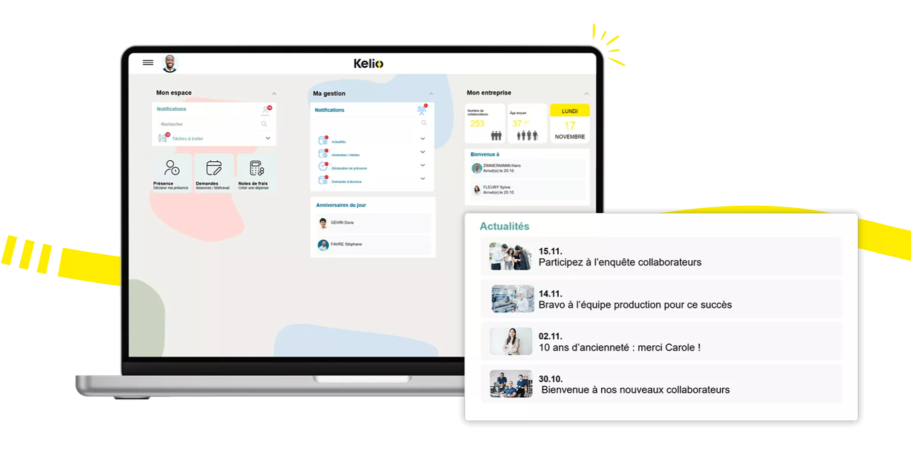 Logiciel Kelio : Interface de partage des projets stratégiques et réussites collectives en entreprise