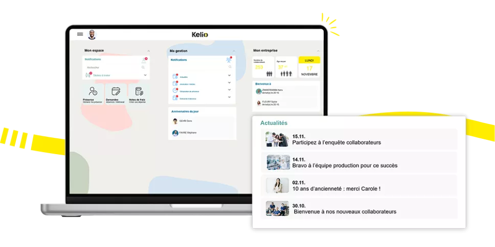 Logiciel Kelio : Interface de partage des projets stratégiques et réussites collectives en entreprise