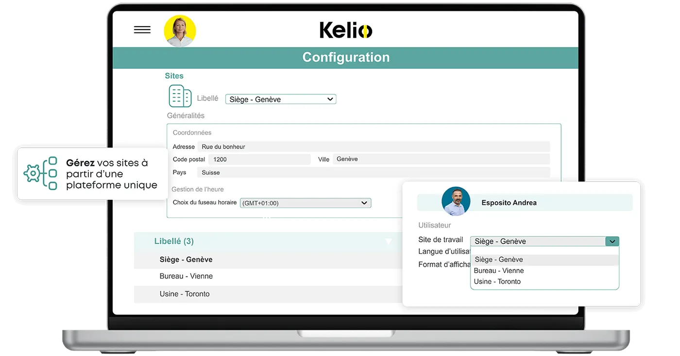 Interface de paramétrage Kelio pour la gestion multi-sites, cantons et conventions collectives CCT